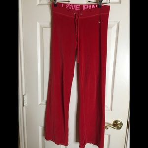 VS PINK Red Velour Pants